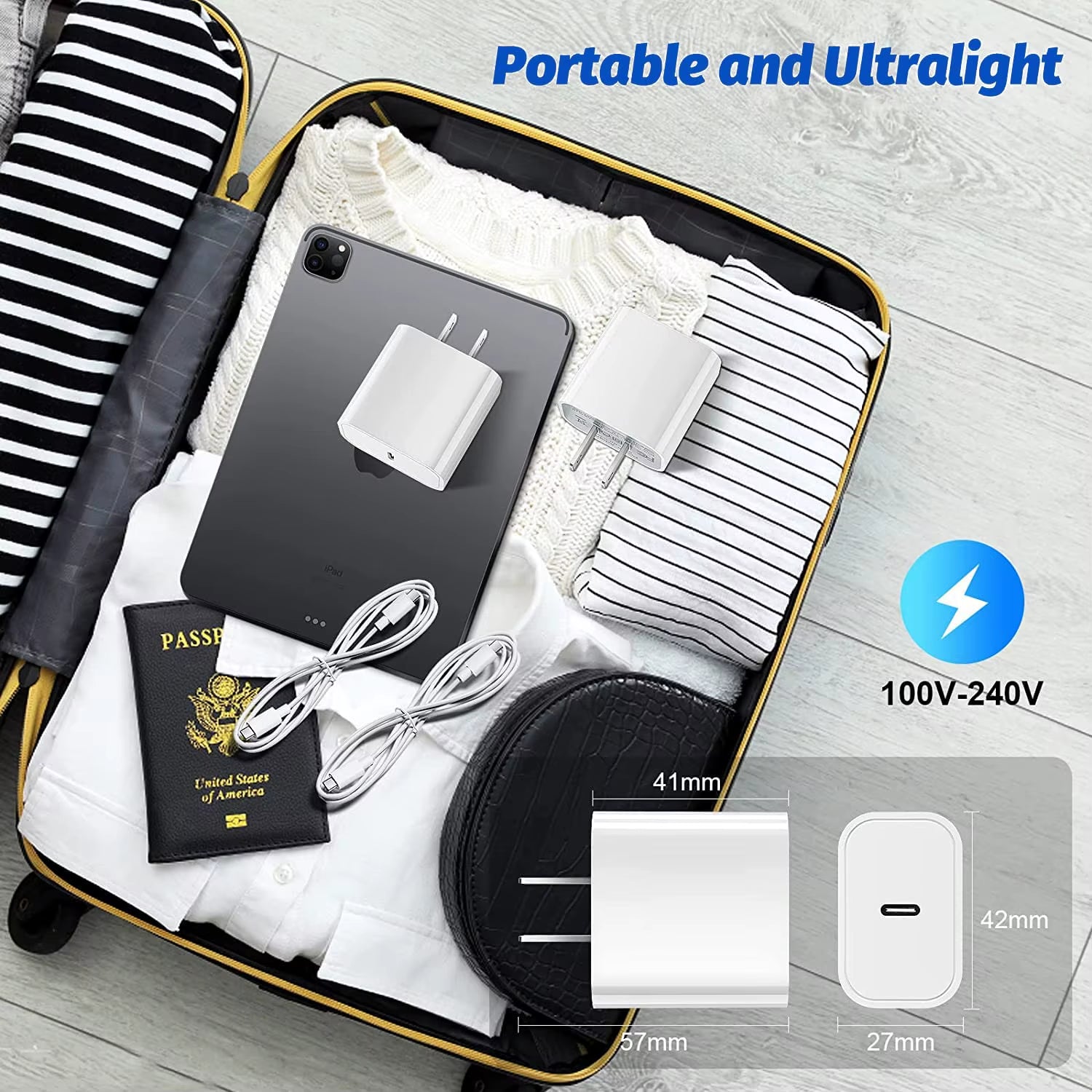 Fast Charging iPad Charger Bundle - 2-Pack Wall Plug Adapters with 6.5FT USB-C to C Cable