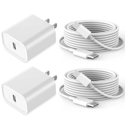 Fast Charging iPad Charger Bundle - 2-Pack Wall Plug Adapters with 6.5FT USB-C to C Cable